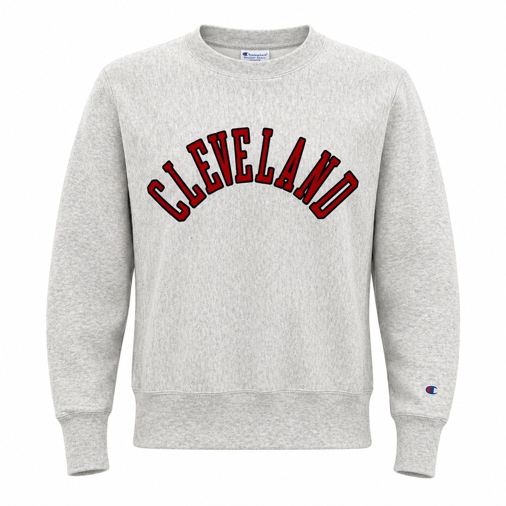 Champion Reverse Weave‎ CLEVELAND Spell Out Crew Sweatshirt Men XS Gray College